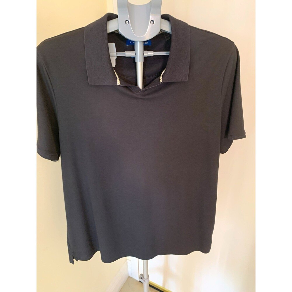 Vince Camuto Mens XL Gray Solid Knit Cotton Short Sleeve Collared Polo